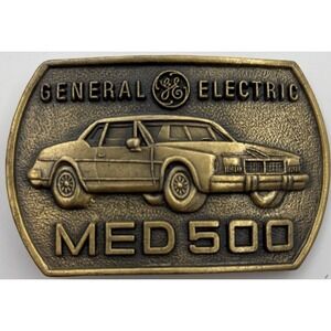 Vintage 79 General Electric MED 500 Brass Belt Buckle Safety Award GE Car Design